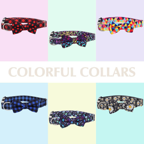Dog Collars with Bow Tie Colorful Geometry Patterns, Small Puppy Dog Collars with Bow, Adjustable Dog Collar for XS Small Medium Large Dog (Colorf...