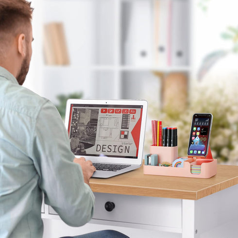 LETURE Pen Holder for Desk, Desktop Organizer with Mobile phone holder/Pencil Holders/Sticky Note Tray/Paperclip Storage and Office Stationery Acc...