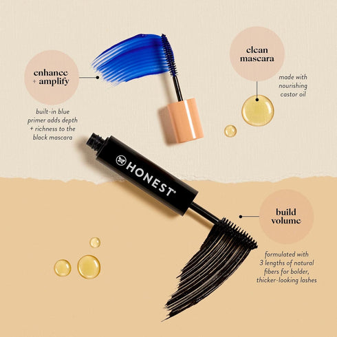 Honest Beauty 2-in-1 Extreme Volume Clean Mascara + Bold Lash Primer with Castor Oil | Maximum Volume + Curl | Vegan + Cruelty Free | Black, .27 f...