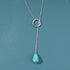 Boho Turquoise Y Necklace Silver Circle Teardrop Necklace Choker Blue Gemstone Lariat Necklace Vintage Gem Drop Necklace Jewelry for Women and Gir...