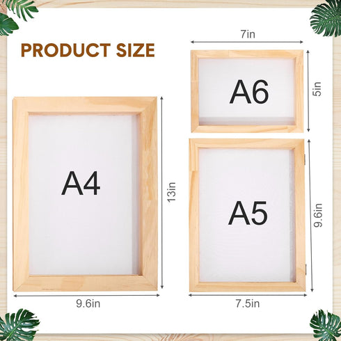 Honoson 3 Pieces Paper Making Wooden Paper Making Mould Papermaking Screen Kit 3 Size Frame for DIY Paper Craft (A6, A5, A4)...