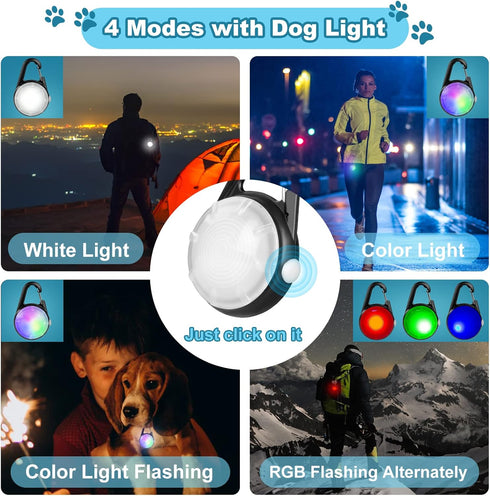 4 Modes Dog Lights for Night Walking, IP68 Waterproof Dog Collar Light, High Capacity Rechargeable Collar Lights for Night Time Clip On, Small and...