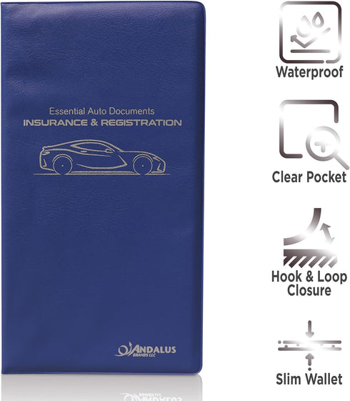 Andalus Auto Registration & Insurance Card Holder Pack of 1, Waterproof Essential Car Registration Holder with Hook & Loop Closure, Perfect for Ev...