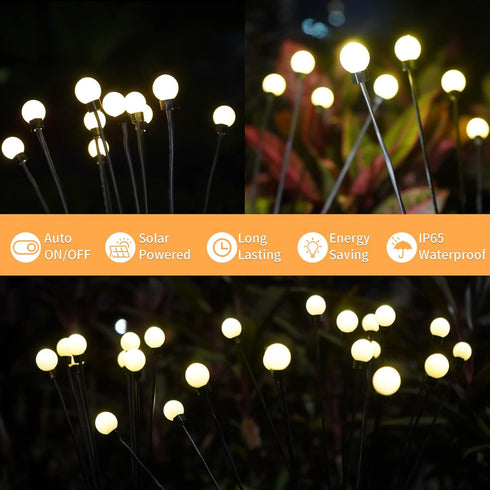 Solar Fairy Firefly Lights Outdoor Garden Decor Waterproof, Solar Powered Swaying Light Outside, 2 pack LED Light Flexible Sway by Wind, Yard Pati...
