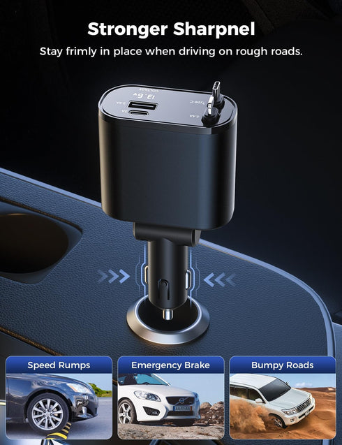 SUPERONE Retractable Car Charger for iPhone with Dual Lightning Cables, 4 in 1 USB C Car Charger Adapter with PD 60W Fast Charging Compatible with...