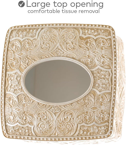 Creative Scents Victoria Tissue Box Cover Square – Beige Tissue Holder for Bathroom - Decorative Tissue Box Holder with Durable Bottom Slider - Bo...