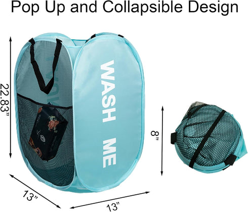 2Pack Collapsible Laundry Baskets Pop Up Laundry Hamper Mesh Storage Bins Kids Hamper for Laundry, Blue...