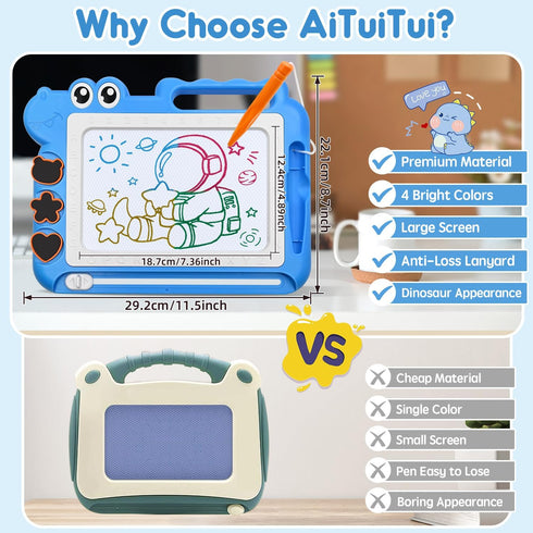 AiTuiTui Magnetic Drawing Board Toddler Toys Gift for 2 3 Year Old Girls Boys, Sketch Writing Doodle Pad Age 2-4 Travel Games, Educational Learnin...