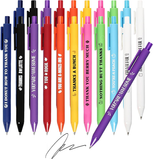 20 Pieces Funny Pens Thank You Pens Motivational Quotes with Multi Candy Colors Soft Touch Novelty Office School Supplies Ideal Gift for Family Co...