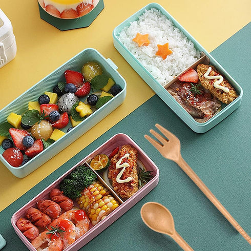 Iteryn Bento Box Lunch Box, 3-In-1 Compartment Lunch Containers - Wheat Straw, Leakproof Stackable Bento Lunch Box for Meal Prep...
