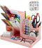 Pencil Pen Organizer for Desk, Removable Pink Desk Organizer with 12 Compartments & Tray, Cute Pen Holder with DIY Sticker, Marker Art Supplies St...