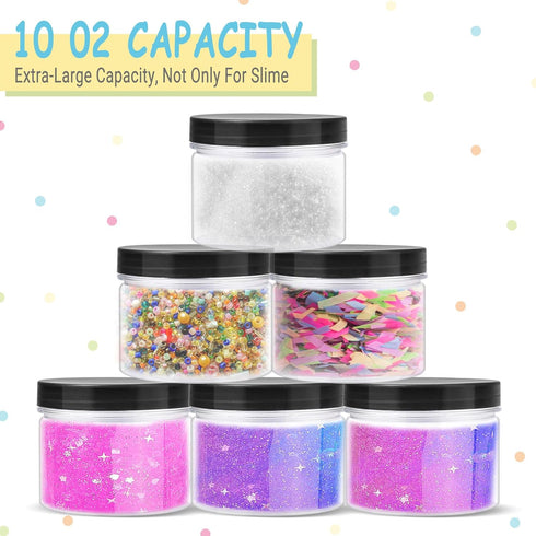Opret 12 Pack 10oz Empty Slime Containers, Large Plastic Slime Jars with Lids and Labels Clear Storage Organizers for Slime Making, Food and Beaut...