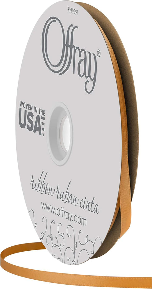 Offray 1/4" Wide Double Face Satin Ribbon, 100 Yards, Golden Ale Yellow...