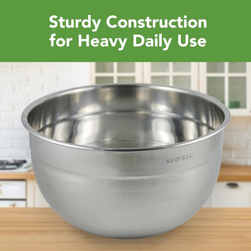 Tovolo Stainless Steel Mixing Bowls, 5.5 Qt - Metal Nesting Mixing Bowl with Rounded Lip for Easy Pour & Minimal Mess - Large & Small Dishwasher S...
