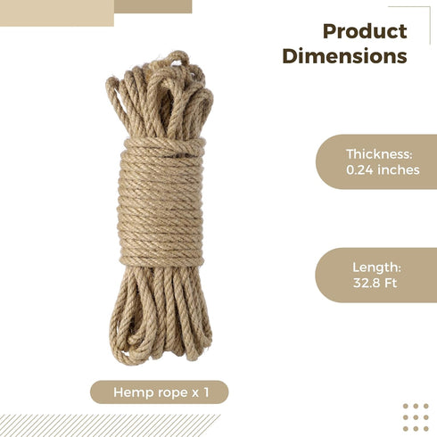 Cat Scratcher Replacement Rope, 33FT Natural Hemp Rope, 1/6" Thickness DIY Hemp Rope for Handicrafts, Cat Tower Repair Rope Cat Tree Rope Replacem...