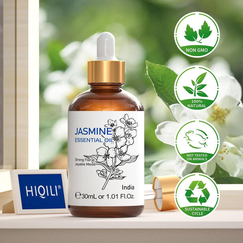 HIQILI 1 Fl Oz Jasmine Essential Oil, 100% Pure Natural for Diffuser, Hair, Skin, Perfume Making - 30ml...