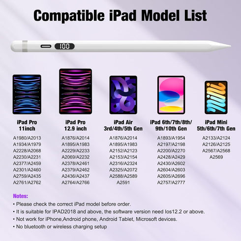Stylus Pen for Apple iPad,X-fast 10 mins Charging,Battery Display for iPad Stylus Pencil compatible with iPad 6/7/8/9/10th,iPad Pro 11/12.9",iPad ...