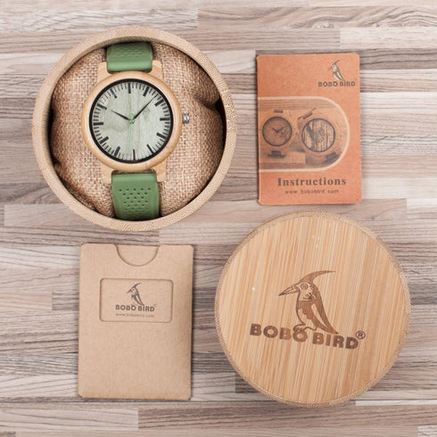 BOBO BIRD Mens Womens 44mm Big Neutral Bamboo Wooden Watch Unisex Japan Analog Quartz Green Silicone Strap Sports Casual Watches with Wood Box...