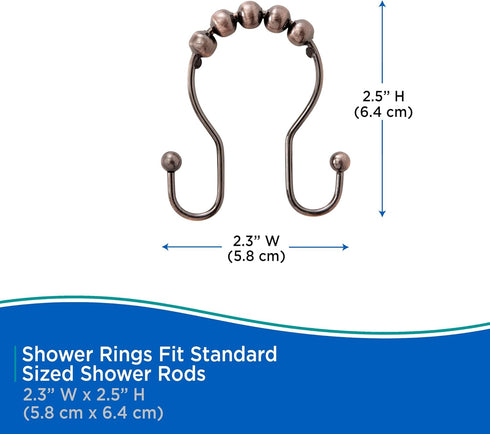 Kenney KN67122 Rust-Resistant Gliding Metal Beaded Shower Curtain Rings with Double Hanging Hooks for Shower Curtain and Standard Shower Curtain R...