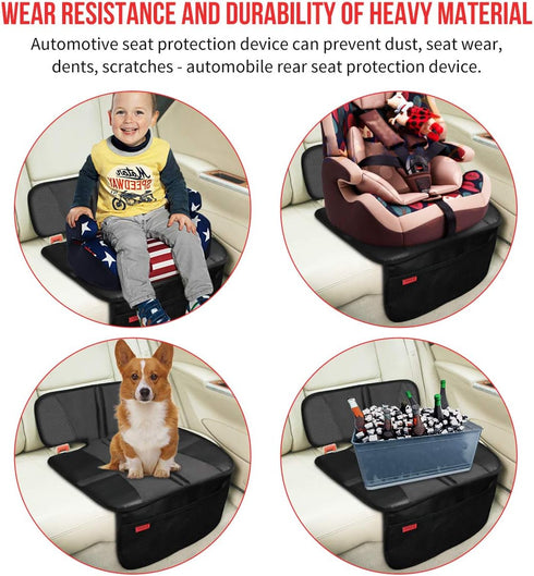 Car Seat Protector - Seat Protection Mat - Thick Padding - Durable, Waterproof Fabric, Leather Reinforced Corners & 3 Pockets for Handy Storage Bl...
