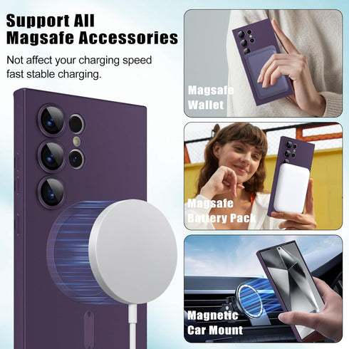 for Samsung Galaxy S24 Ultra 5G Magnetic Case, Luxury Metallic Paint Case with Full Camera Lens Protector for Women Girls Men TPU Bumper Shockproo...