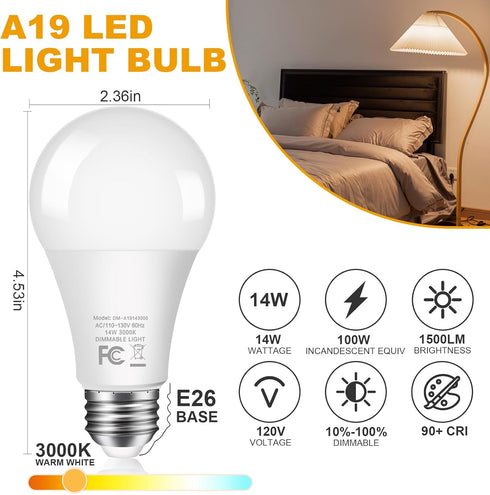 6-Pack 14W LED Dimmable Light Bulbs 100 Watt Equivalent, A19 LED Light bulbs Bright 1500LM LED Bulbs with E26 Standard Medium Base for Kitchen Bed...