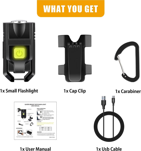 LED Small Flashlight, 500Lumens Bright Mini Keychain Light, Portable USB Rechargeable Pocket Lights with 3 Modes Compact Baseball Cap Lights Indoo...