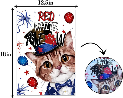 Red White Meow Garden Flag,4th of July Cat Welcome Door Sign,Welcome Patriotic Memorial Day Independence Day.Double Sided 12.5x18 Inch...