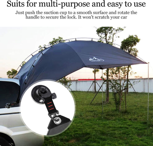 CONBOLA Suction Cups Hooks Heavy Duty Camper Accessories Car Camping Essentials Tie Down 2 Pieces Suction Cup with Securing Hook Strong Power for ...