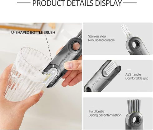 Water Bottle Cleaner Brush set, Meritpick 3 in 1 Multipurpose Bottle Gap Cleaner Brush & Long Handle Silicone Bottle Brush & Straw Cleaner Brush f...