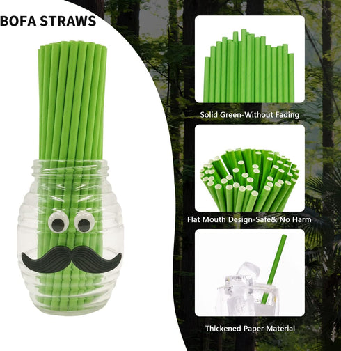 Green Paper Drinking Straws 7.75 inch, 100 Pack Christmas Green Straws Recyclable, Eco Friendly, Disposable Drinking Straw for DIY Crafts Party Su...