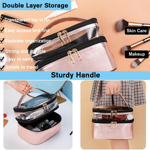 FITINI 3 Pieces Makeup Bags Double Layer Travel Large Cosmetic Cases Organizer Toiletry Bags Waterproof Small Zipper Pouch for Women Makeup Brush ...