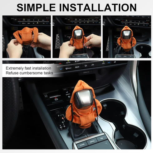 Car Shifter Knobs Cover Hoodie, Car Gear Shift Knob, Cute Hoodie for Car Gear, Automatic Shift Knobs Decoration, Car Interior Accessories (Orange)...