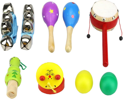Toddler Musical Instruments, 9PCS Wooden Percussion Musical Instruments Toy Set for Kids Toddlers Preschool Educational Music Toys for Boys and Gi...