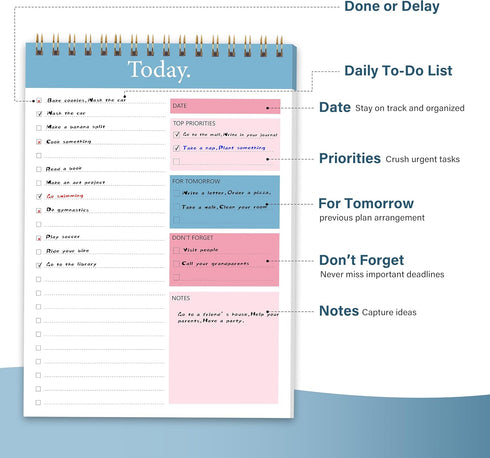 To Do List Notepad - Daily Planner Notepad Undated 52 Sheets Tear Off, 6.5" x 9.8" Checklist Productivity Organizer with Hourly Schedule for Tasks...