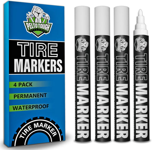 White tire Paint Marker for Car Tire Lettering - 4 Pack - Permanent Tire Paint Pens with Weatherproof Ink Designed to Last on Car Tires and Many O...