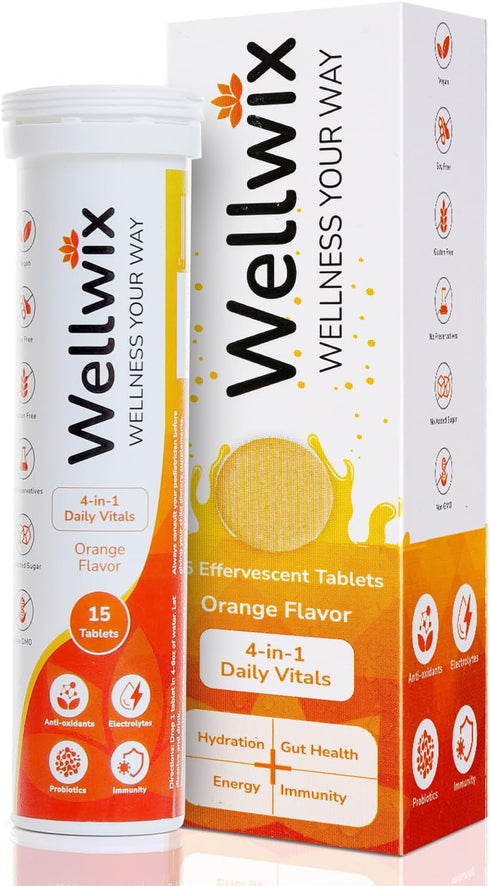 4-in-1 Daily Vitals for Wellness - Electrolytes, Immunity, Antioxidants and Probiotics. Vitamin C 1000 mg, Sodium 200 mg, Potassium 100 mg, Vitami...
