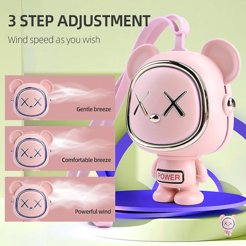 Bear Fan, Handheld Fan, Portable Neck Fan, Cute Desk Fan, Rechargeable, 3 Speed Wind, Bladeless Design, Exquisite Appearance, Pink...