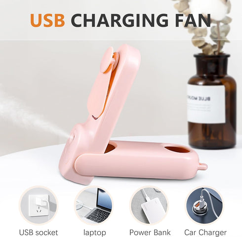 Handheld Mini Fan, Foldable Portable Fan, Spray, fan, flashlight 3 IN 1 multifunctional, with USB Rechargeable, Two levels of adjustable wind powe...