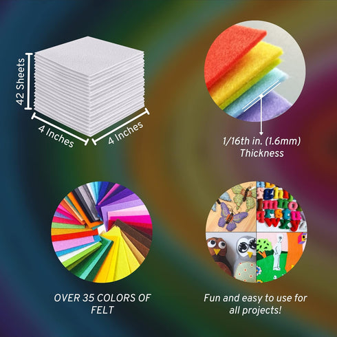 FabricLA Acrylic Felt Sheets for Crafts - Soft Precut 4" X 4" Inches (10cm X 10cm) Felt Squares - Use Felt Fabric Craft Sheets for DIY, Hobby, Cos...