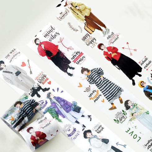 WT First Encounter Wide PET Tape, Transparent Clear Tape, Single Roll, Original Designs, Characters Modern Fashion Girls Decorative Tape, Journali...