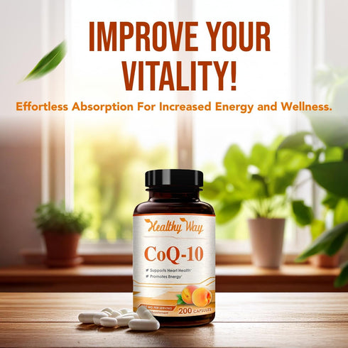 Coenzyme Q10 200mg CoQ10 Supplement -Once Daily CoQ10 200mg Powder Capsules for Heart Health, Antioxidant & Energy Support -Non-GMO, Quick Absorpt...