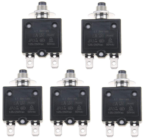 5PCS 125-250V AC 50V DC Push Button L1 Series Manual Reset Thermal Circuit Breaker 5A...