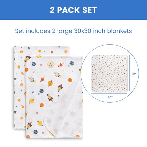 Delta Children 100% Cotton Flannel Baby Receiving Blankets for Girls and Boys – 30x30 Inches (Pack of 2), Space Exploration...