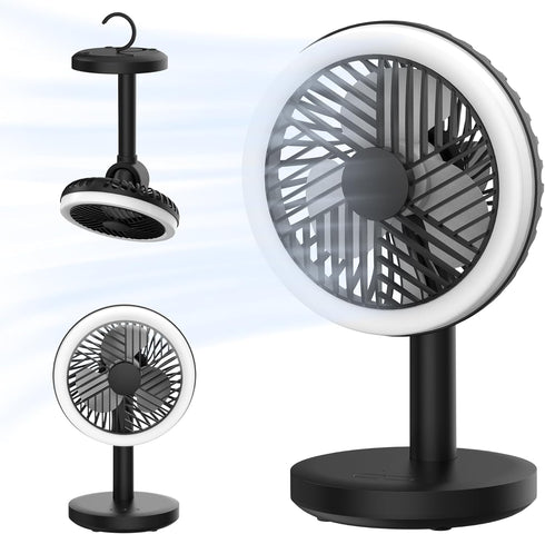 Rechargeable Small Quiet Desk Fan - 2400 mah 5-inch Table Fan with LED Light, Portable Battery Operated Fan with Hook for Office, Bedroom, Camping...
