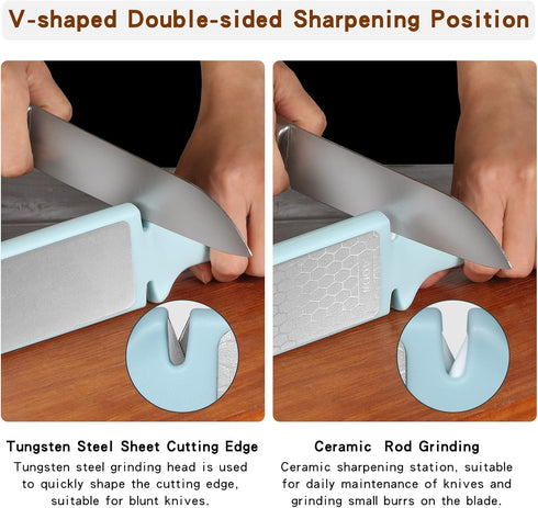 Knife Sharpener 6-In-1, Double-Sided 400/1000 Grit Diamond Knife Sharpening Stone with 3 Slots for Coarse and Fine Grinding, Multi Use Sharpening ...