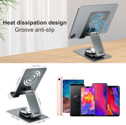 Miady Cell Phone Stand for Desk, 360° Rotating Dock Tablet Stand, Adjustable Thick Phone Case Stand Compatible with All Mobile Phone, iPhone 14 13...