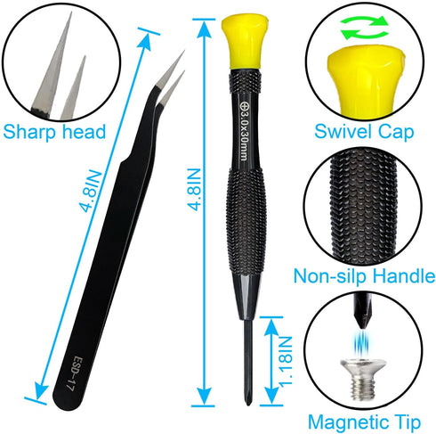 18PCS Mini Precision Screwdriver Set With Case, Lengnoyp Magnetic Small Flathead Phillips Pentalobe Torx Star Screwdriver Set Kit and Tweezers for...
