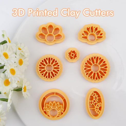 Puocaon Sunflower Clay Cutters Set - 7 Pcs Flower Clay Cutters for Jewelry Making, 3D Print Clay Earring Cutters, Floral Dangle Clay Cutters for P...