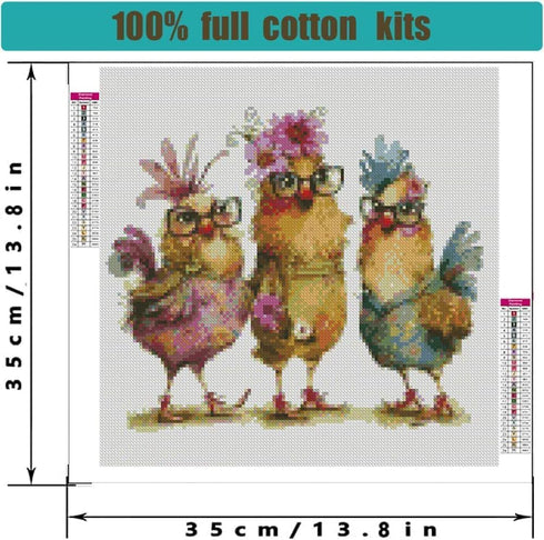 KYOQFVN Hen Chicken Cross Stitch Kits, 11CT Counted Cross Stitch Kits for Adults, Stamped Cross Stitch Patterns Needles Supplies, Beginner Embroid...